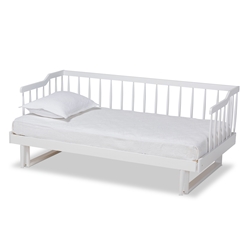 Baxton Studio Muriel Modern and Transitional White Finished Wood Expandable Twin Size to King Size Spindle Daybed